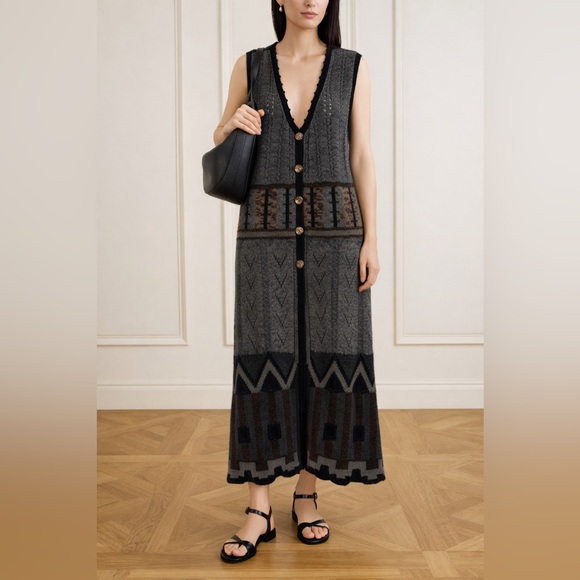 Peruvian Connection 100% Alpaca Long Maxi Knit Button Front Vest Dress  Cardigan